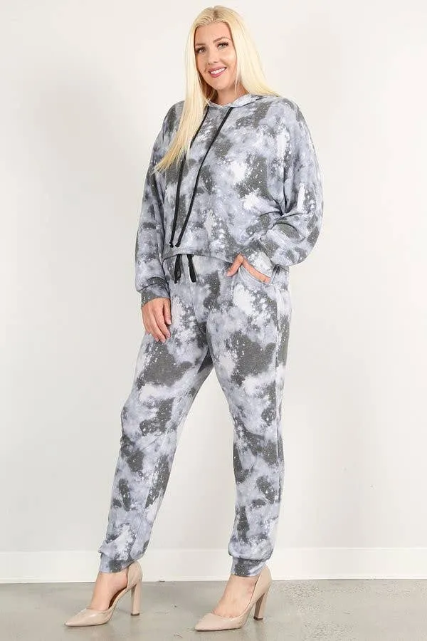 Tie Dye Plus Size Hoodie and Jogger Pant Set