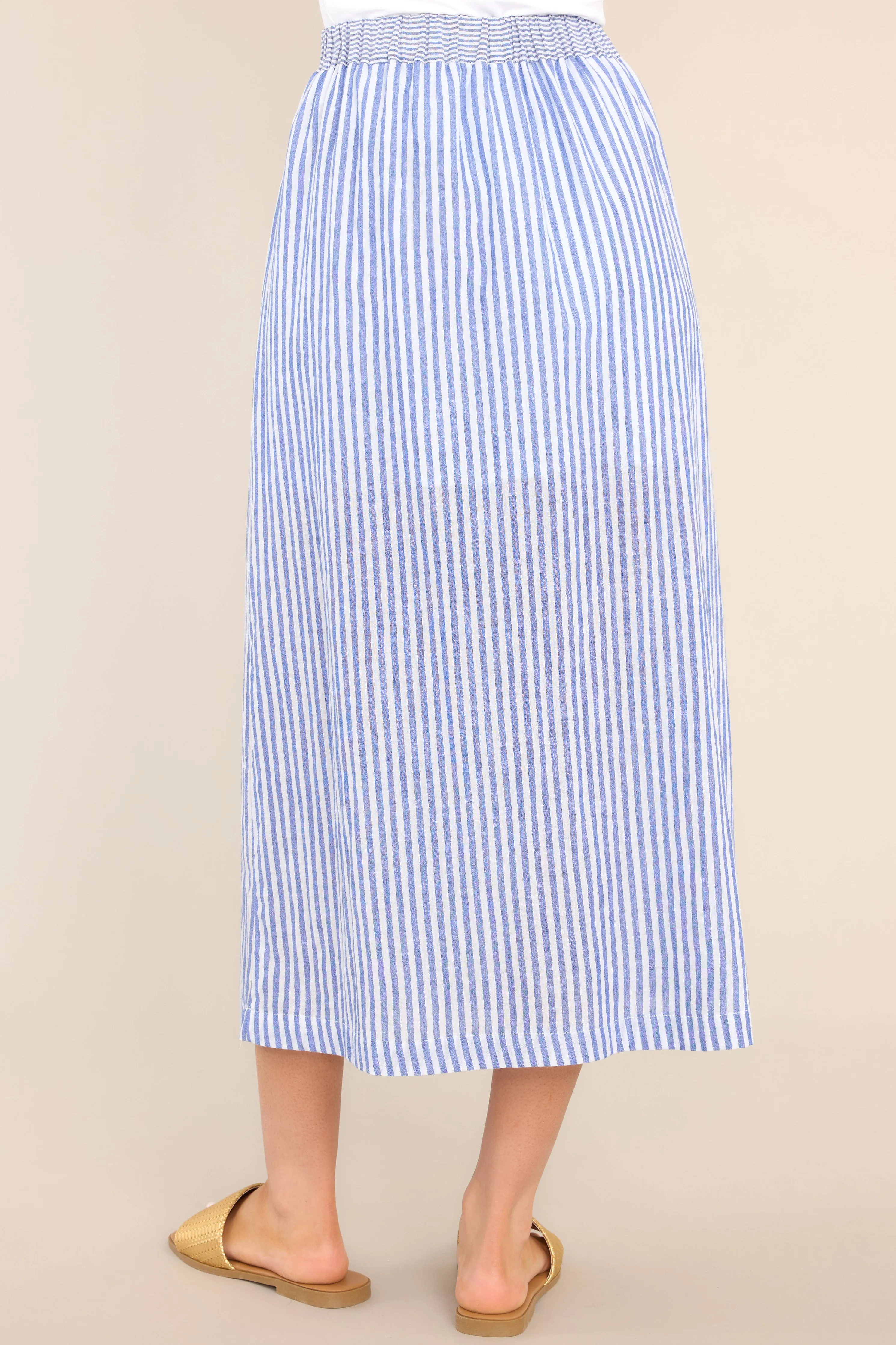 Treasured Blue Striped Button Front Maxi Skirt