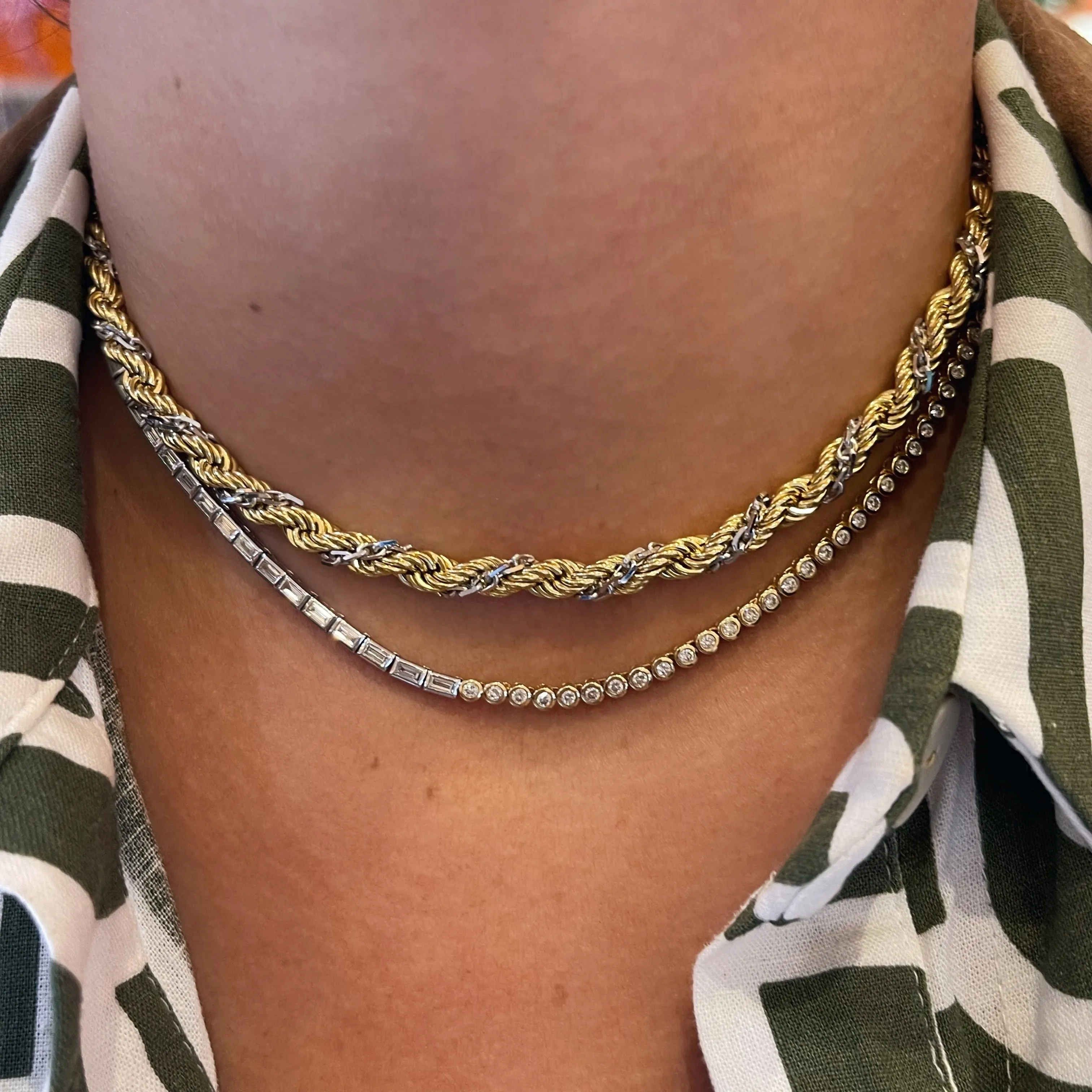 Two Tone Twisted Gold Rope Chain Necklace