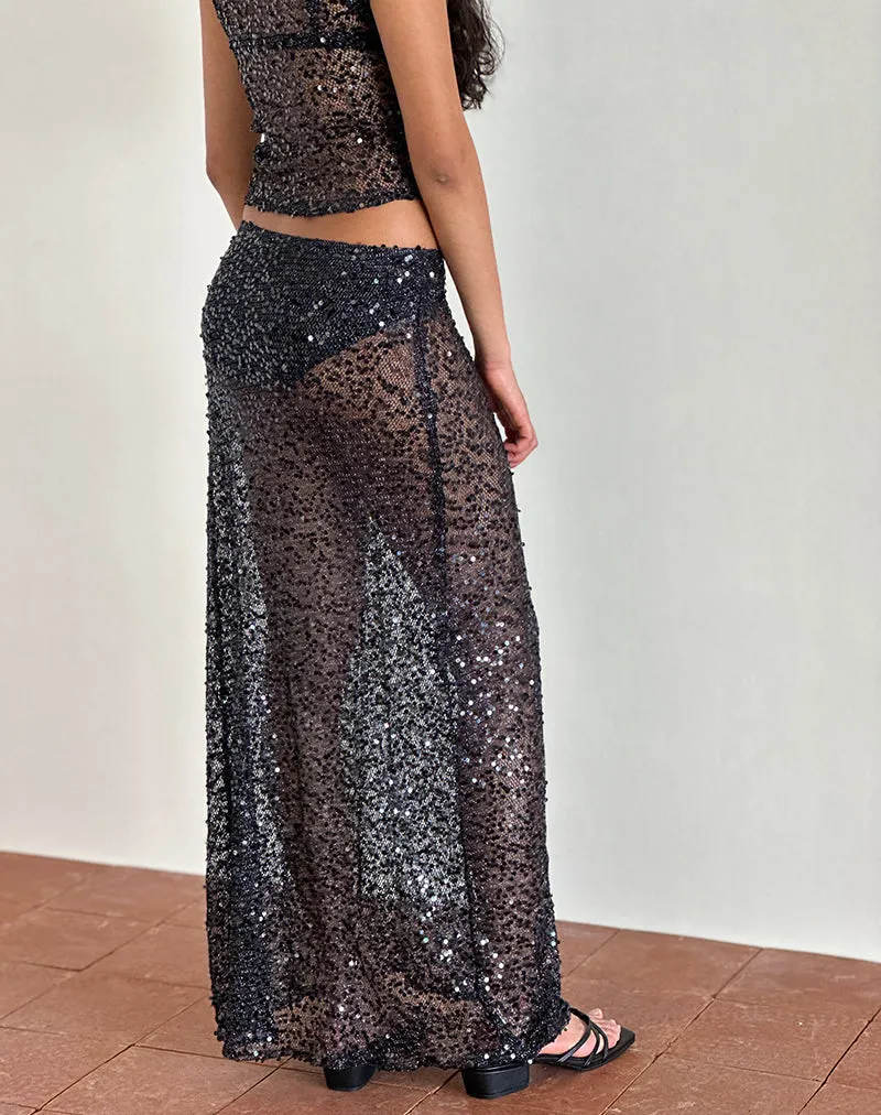 Vanessa Maxi Skirt in Sequin Mesh Black