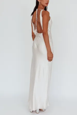 Vera Champagne Cowl Neck Open Back Maxi Dress