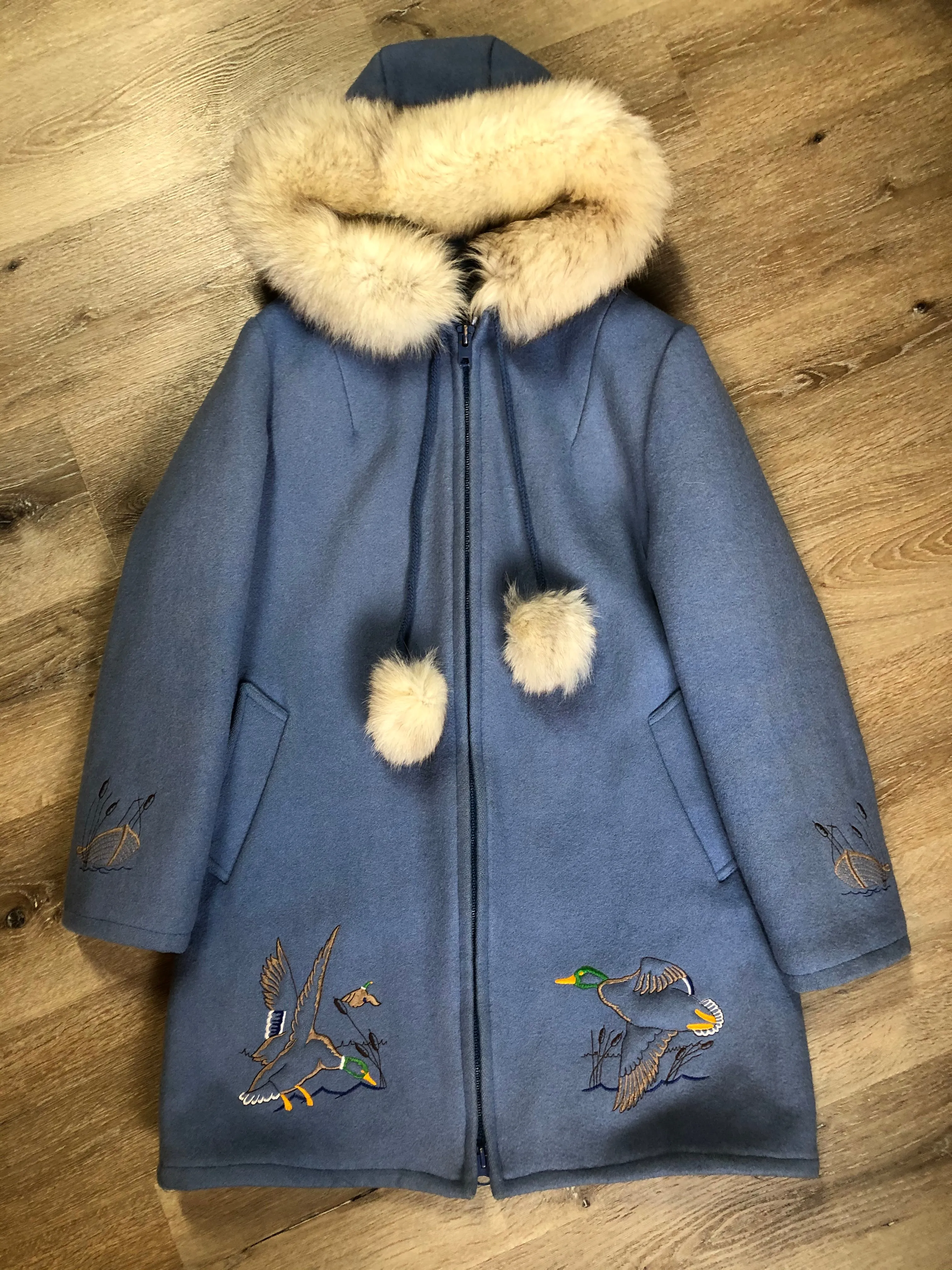 Vintage Northern Sun Light Blue Northern Parka with duck Motif, Made in Canada, SOLD