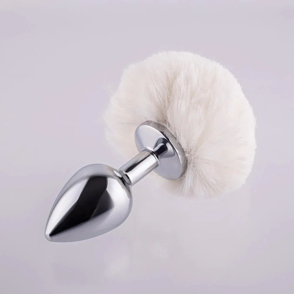 White Bunny Tail Butt Plug