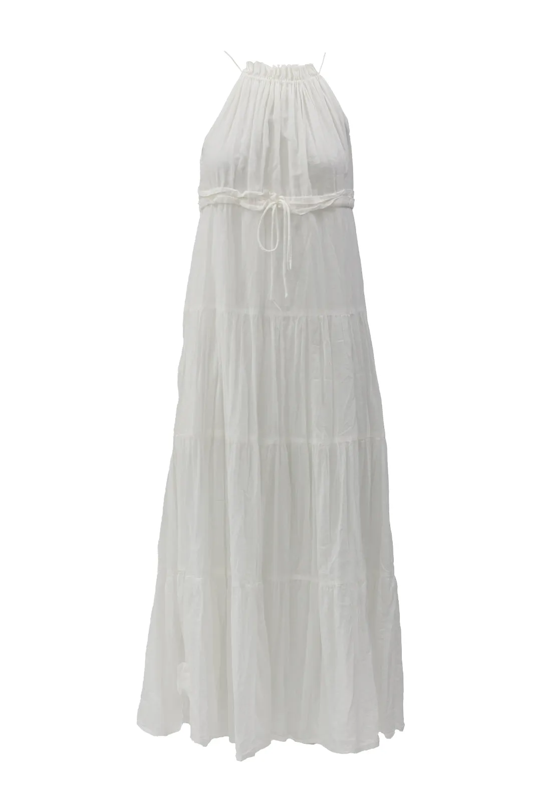 White Halter Neck Tiered Maxi Dress