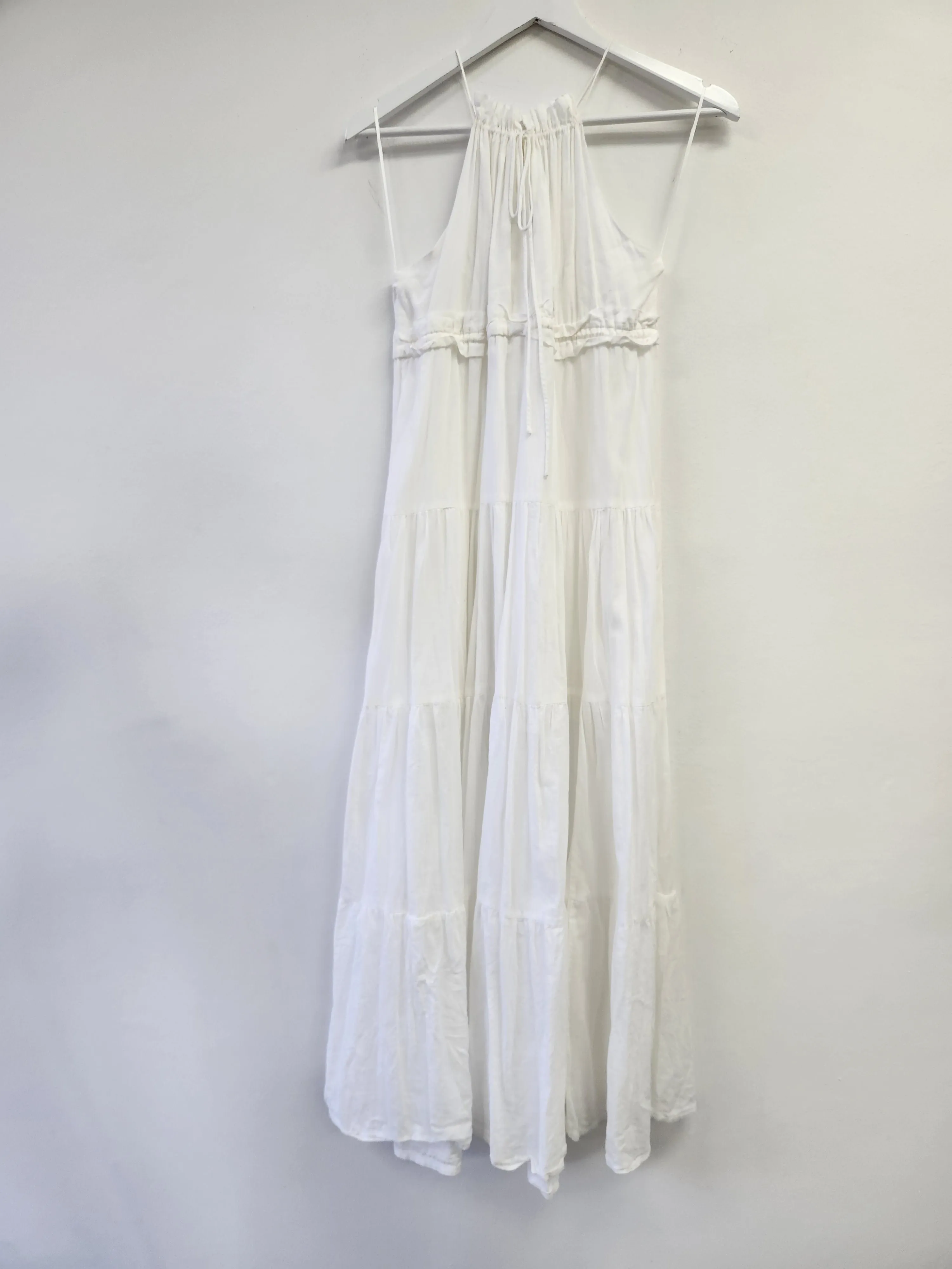 White Halter Neck Tiered Maxi Dress