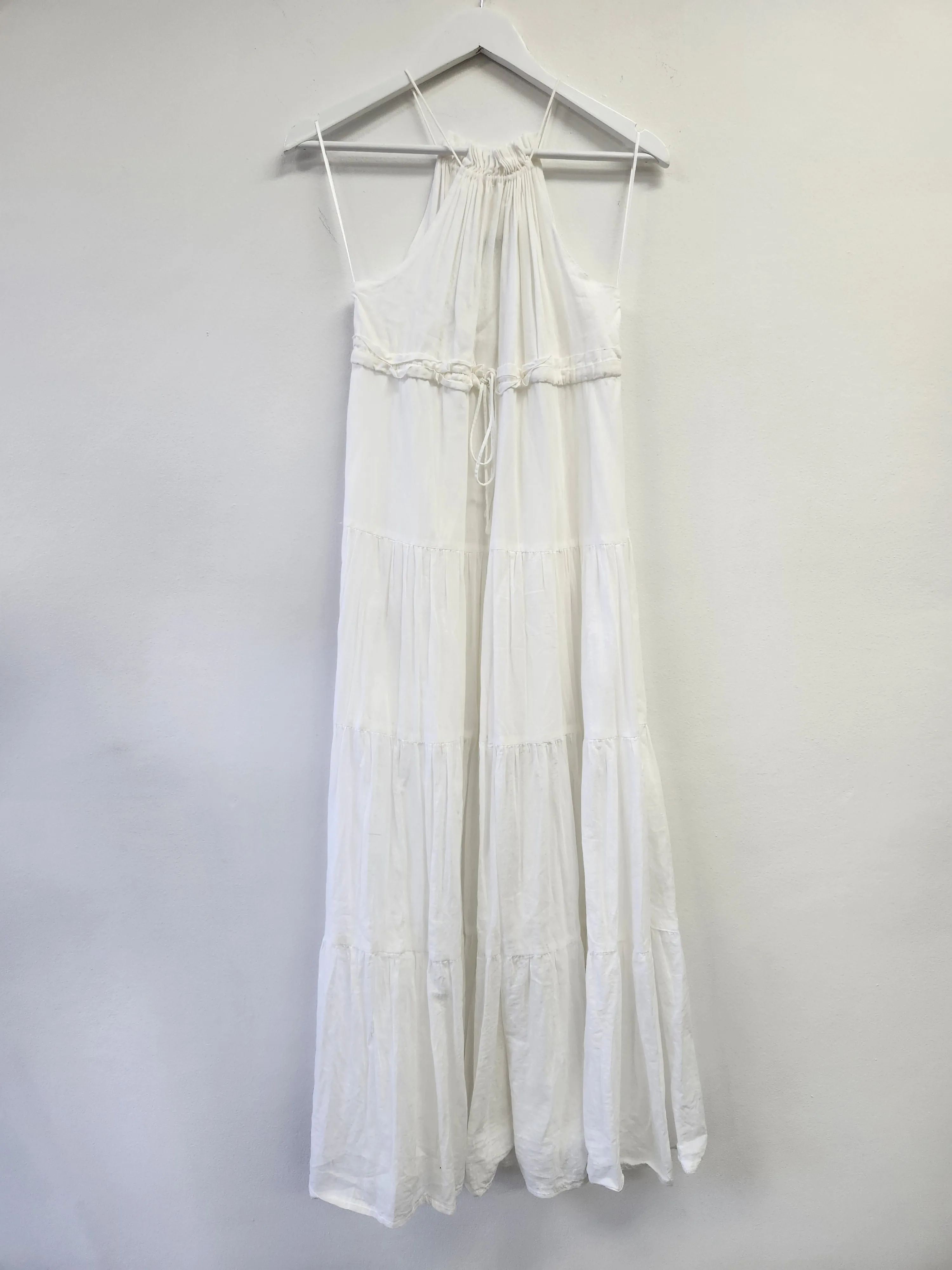 White Halter Neck Tiered Maxi Dress