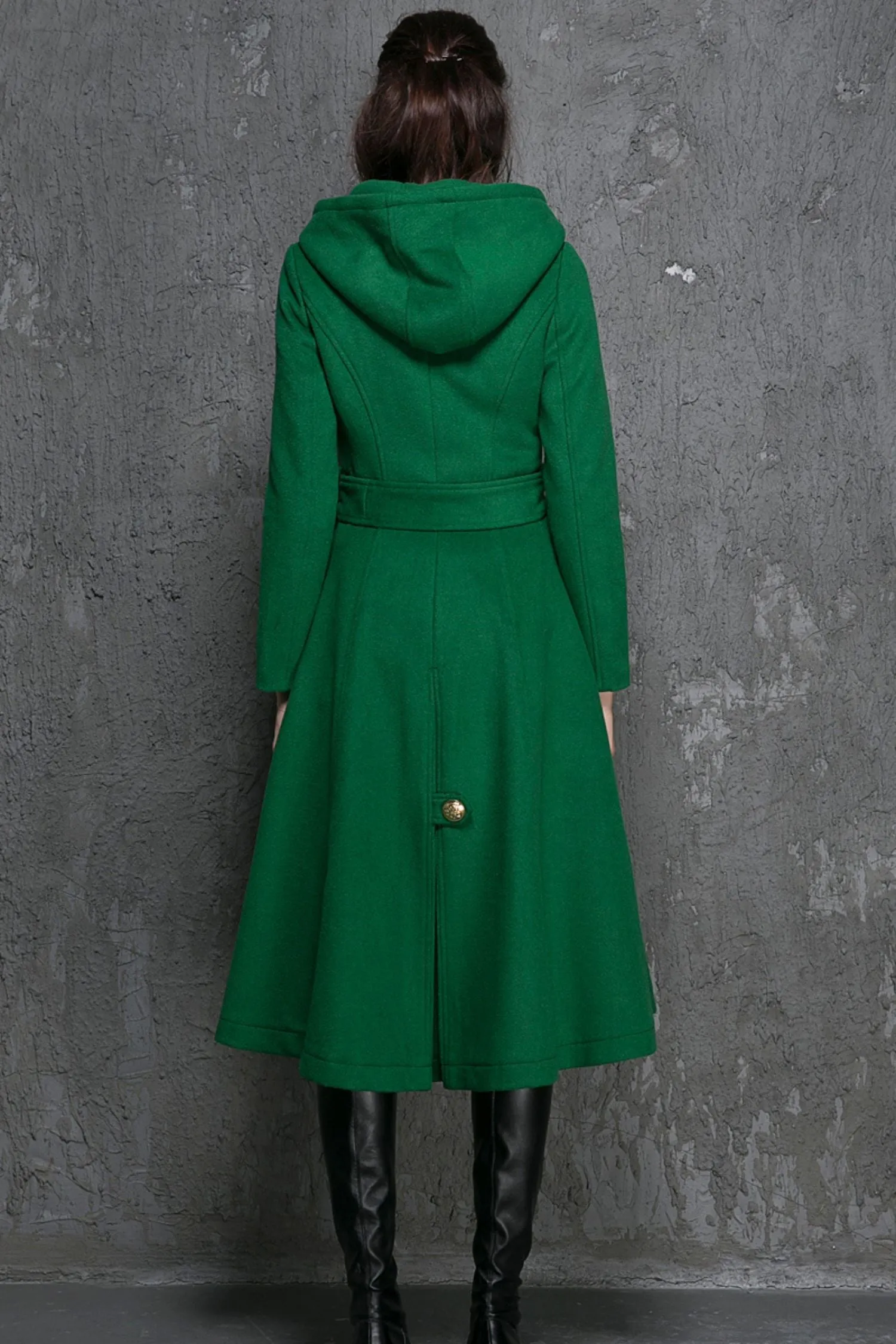 winter long wool coat with hood for women 1346#