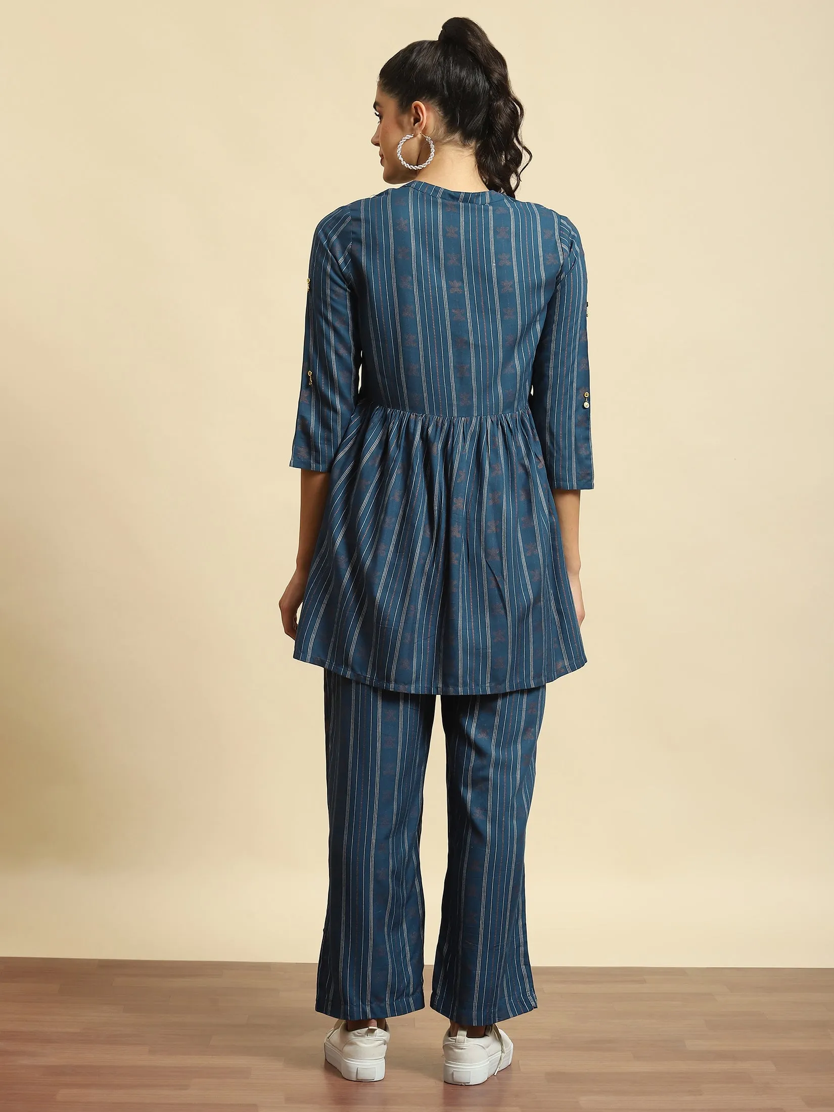 Women Blue Stripe Print Co-Ord Set