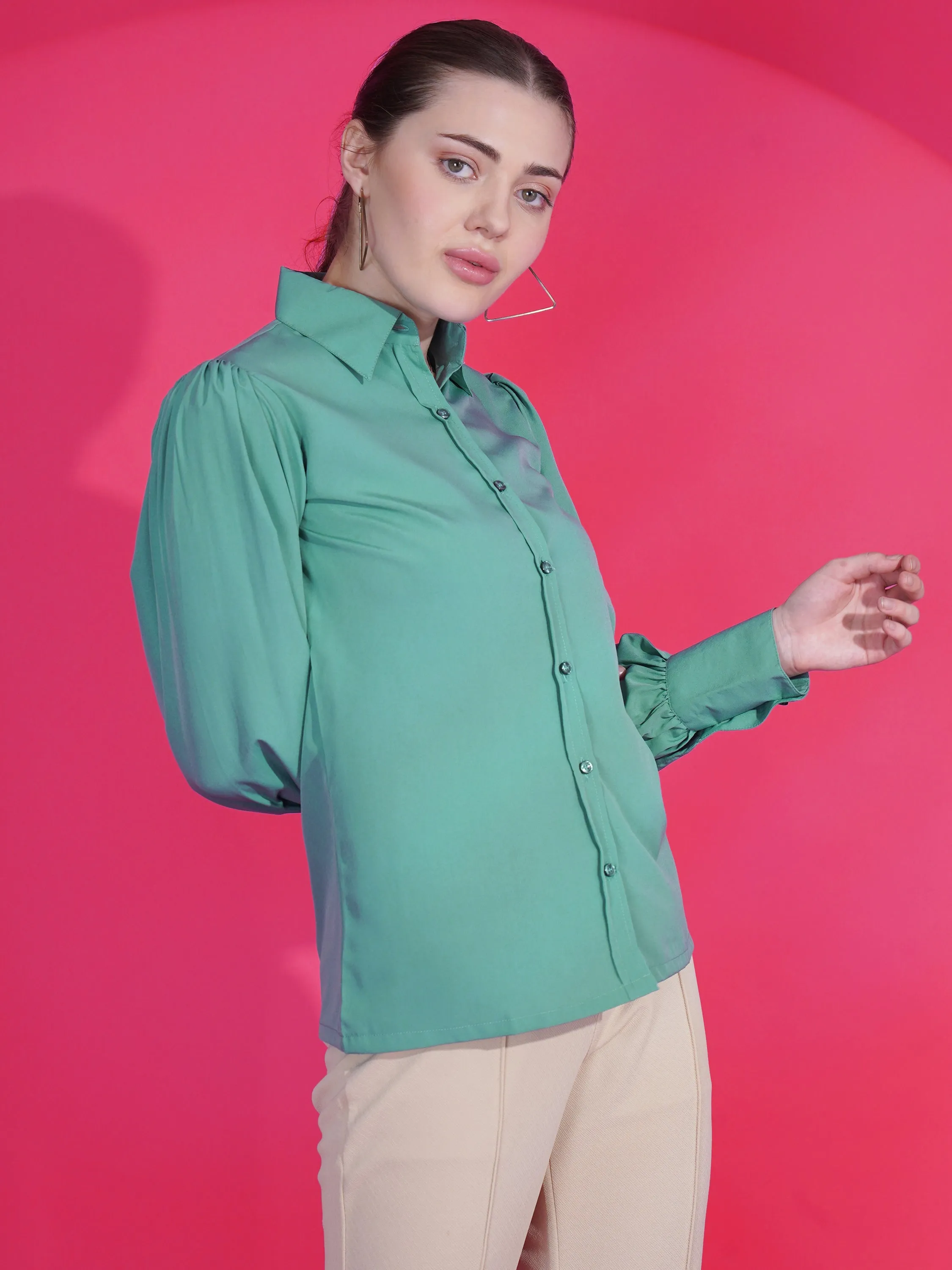 Women Trendy Regular Fit Solid Spread Collar Casual Shirt