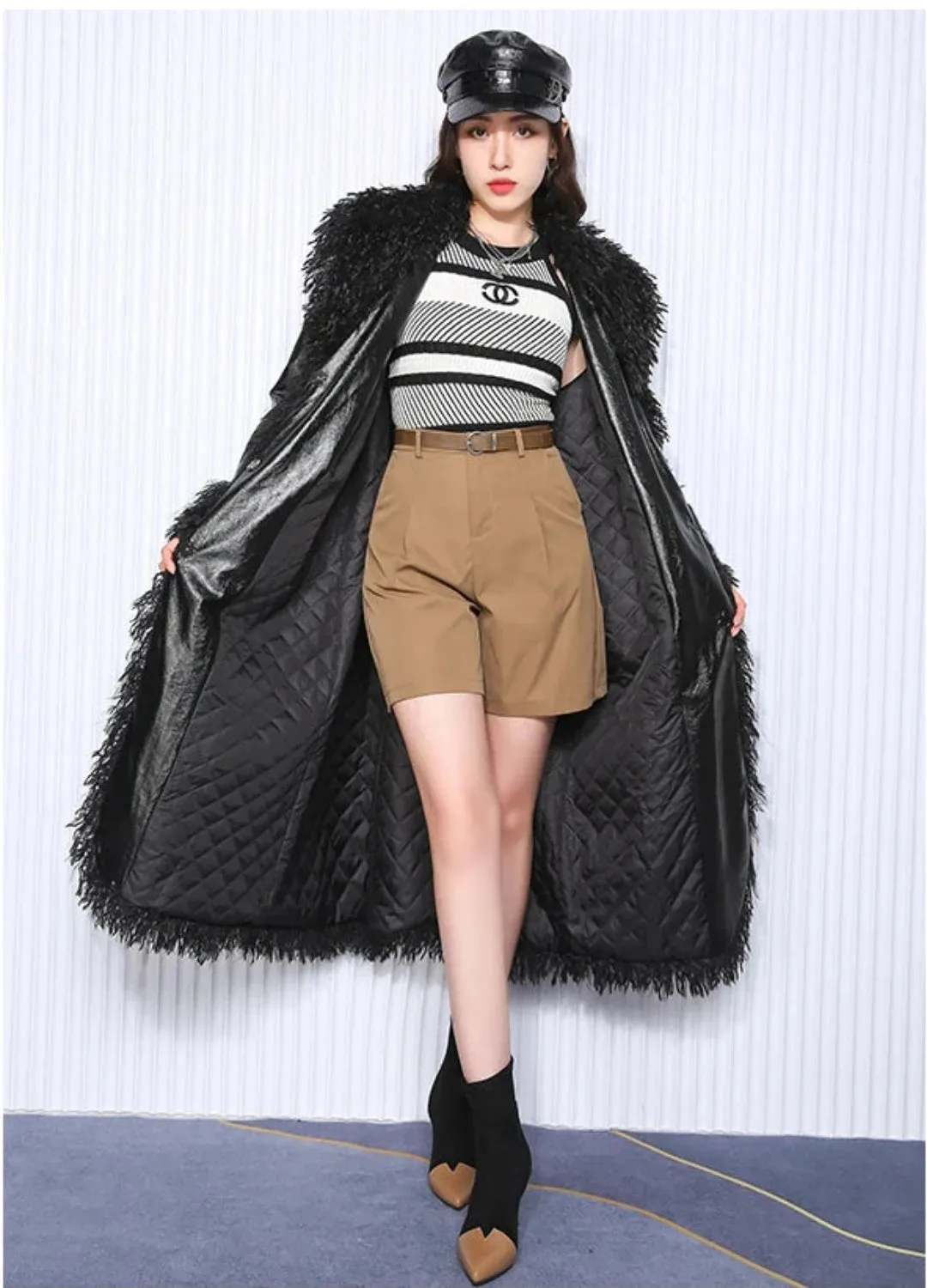 Women's Faux-Fur-Trim Faux-Leather Trench Coat