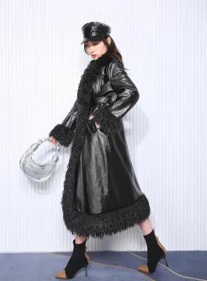 Women's Faux-Fur-Trim Faux-Leather Trench Coat