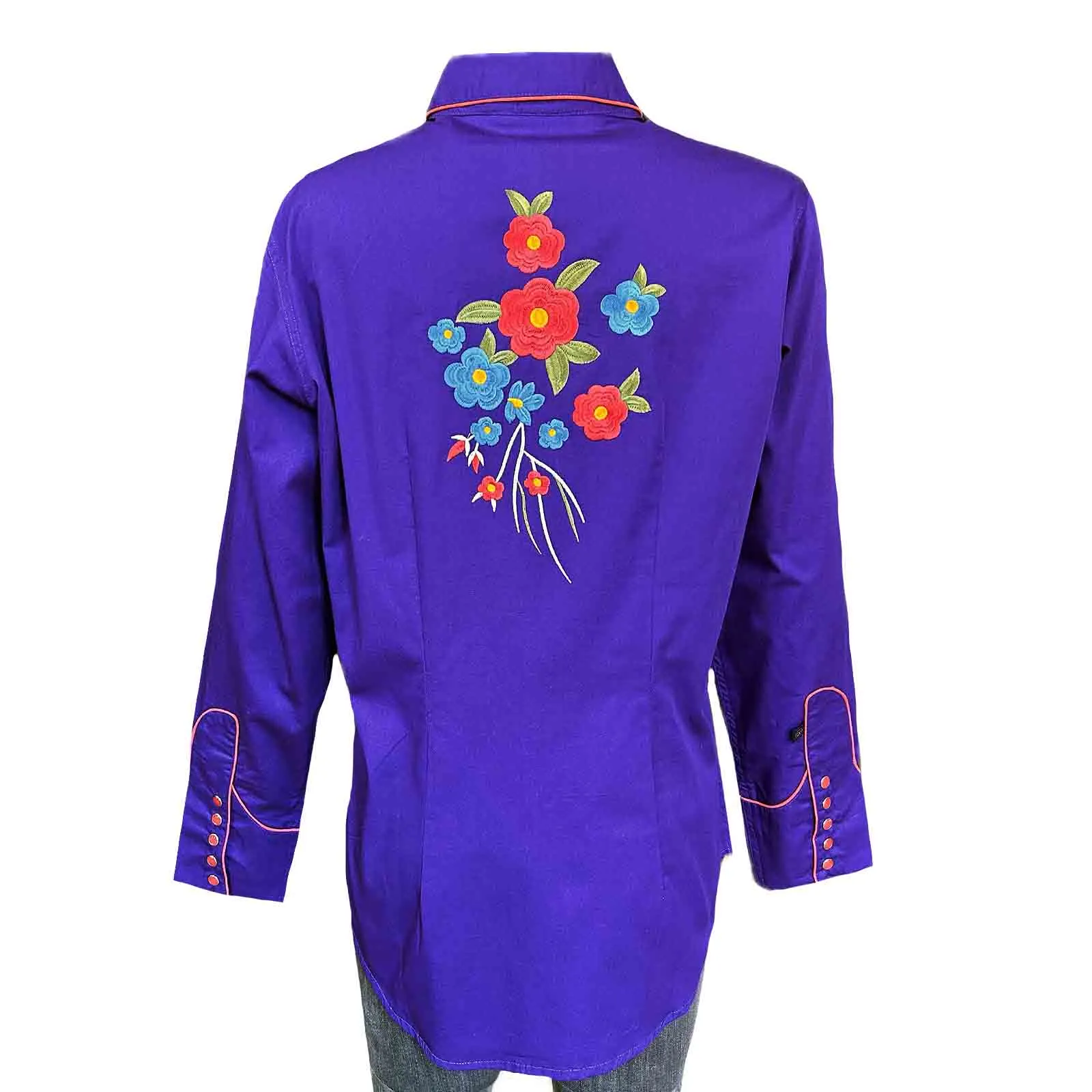 Women's Vintage Floral Bouquet Embroidered Western Shirt in Purple