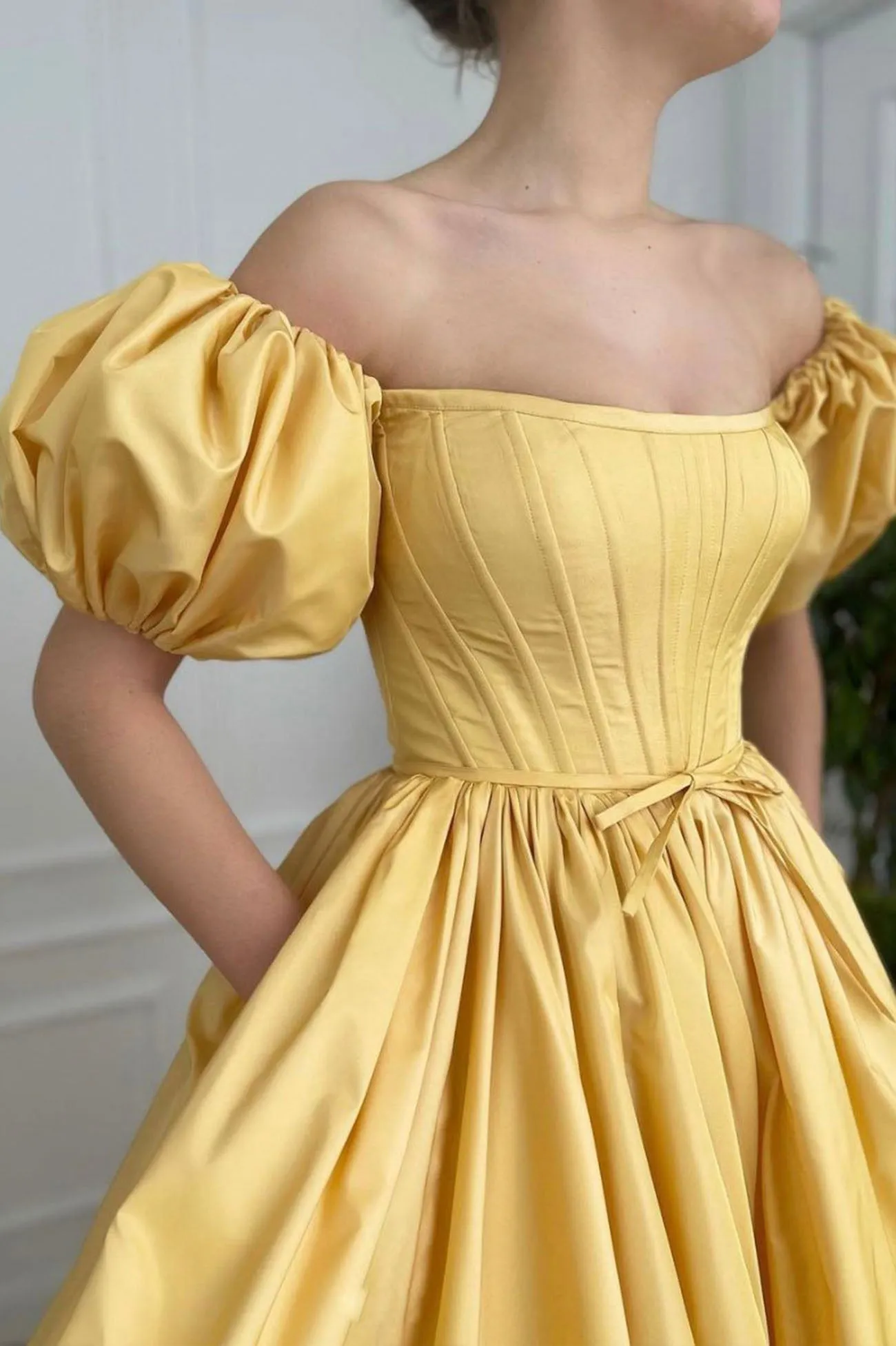 Yellow Satin Long Prom Dress