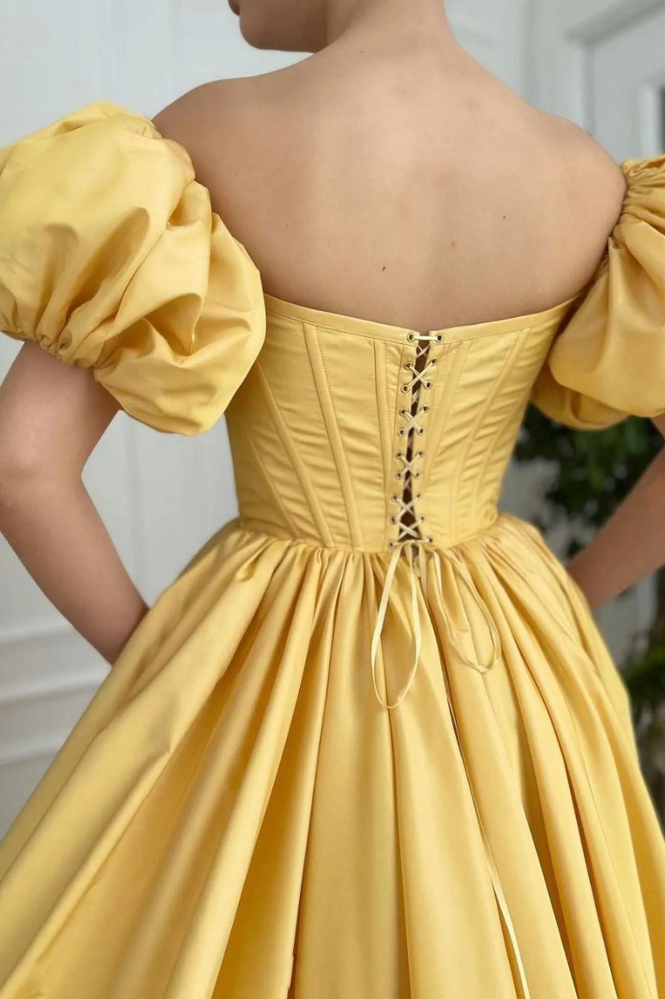 Yellow Satin Long Prom Dress