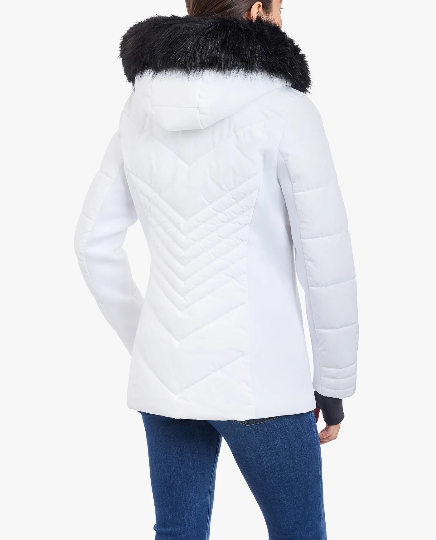 ZIP-FRONT PUFFER JACKET WITH REMOVABLE FAUX FUR TRIMMED HOOD